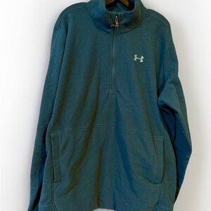 Under Armour Men 3XLT Teal Waffle-Knit 1/4 Zip Fleece Pullover Kangaroo Pocket